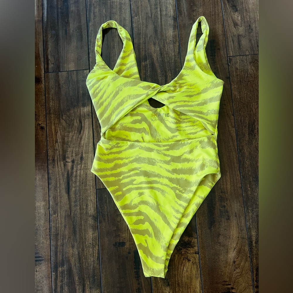 Skatie Neon Yellow Zebra Print One Piece Swimsuit